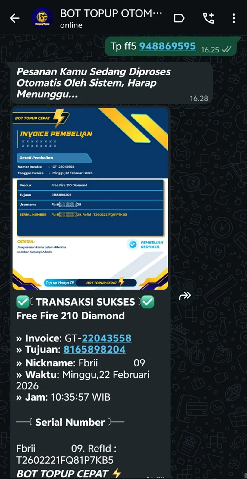 Preview bot topup: Topup via Saldo